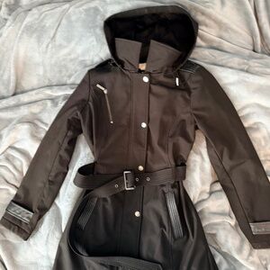 Michael Kors Water Resistant Rain Jacket with Removable Hood